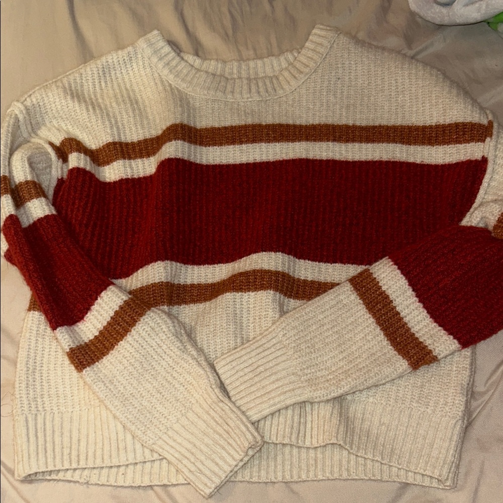 American Eagle Outfitters Striped Sweater - Red, Brown, and Cream